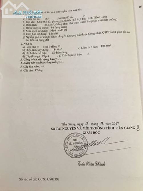 CẦN BÁN NHÀ MẶT TIỀN ĐƯỜNG TRẦN NGỌC GIẢI TP MỸ THO - TIỀN GIANG - 0