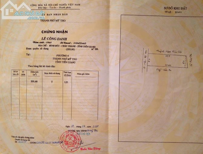 ĐẤT THỔ CƯ MT HẺM CHÍNH KS SEN VÀNG P6 MỸ THO - 1